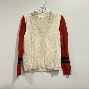 Treasure & Bond Color Block V-Neck Sweater with Red Sleeves - Size Large
